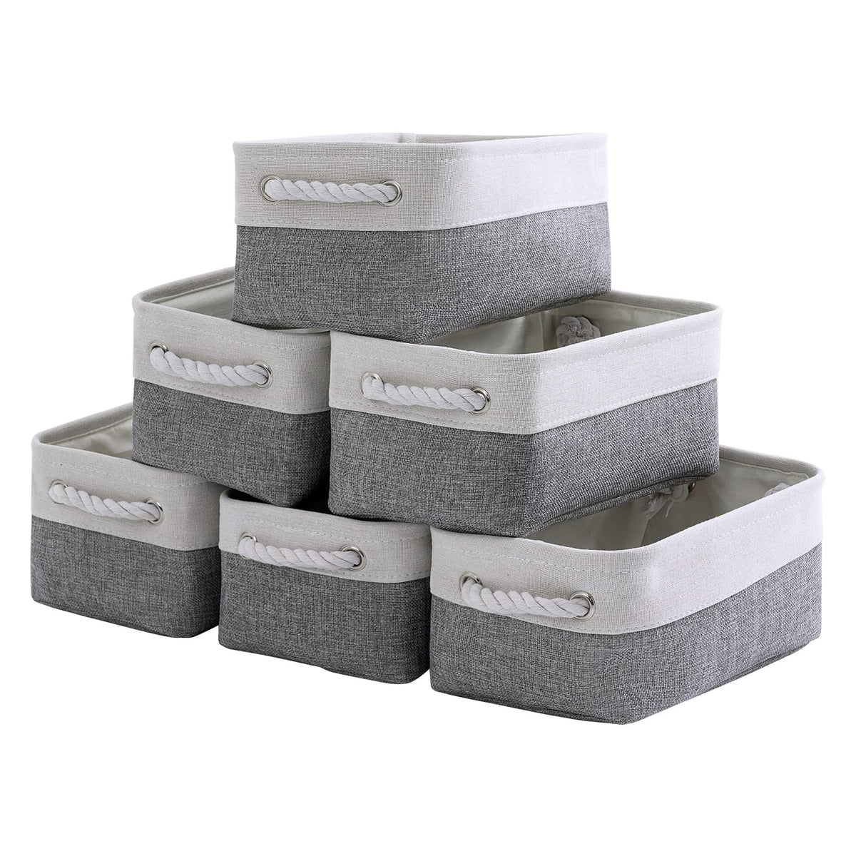 TheWarmHome Storage Basket for Organizing - Medium 3 Pack 14x10x7 inch Fabric Storage Cubes for Shelves with Rope, Collapsible Storage Bin for Organizer Closet Cloth Gift Toy (White & Jean Blue)