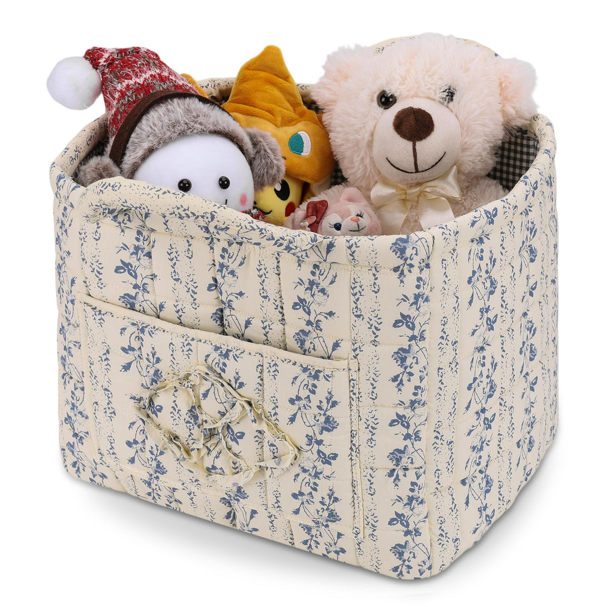 Storage Basket Boho Fabric Large Collapsible Floral Laundry Nursery Hamper Portable Folding Storage for Clothes Toys (Vine-Blue A)