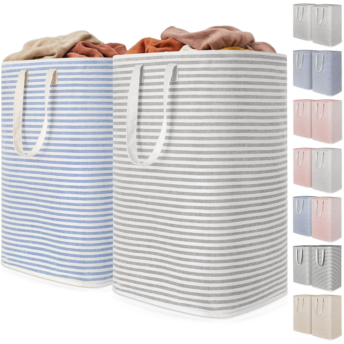 Lifewit 80L Large Laundry Baskets, 2 Pack, Reinforced Handles, Grey