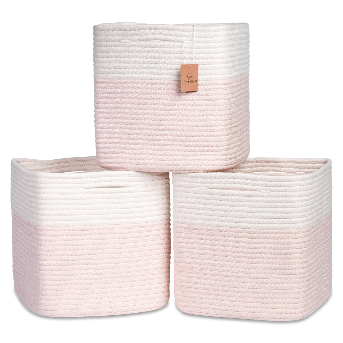 NaturalCozy 13x15x13 Kallax Storage Cubes Bins, 3 Pack | Cotton Rope Cube Storage Bin Woven Baskets for Organizing | Kallax Insert Storage Baskets for Shelves Organizer, Kids Toy, Closet Baby Nursery