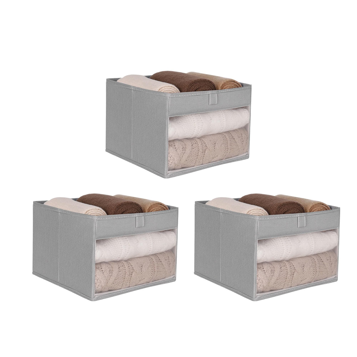 WUIKE Closet Storage Bins with Clear Window, Beige, Large, 3-Pack