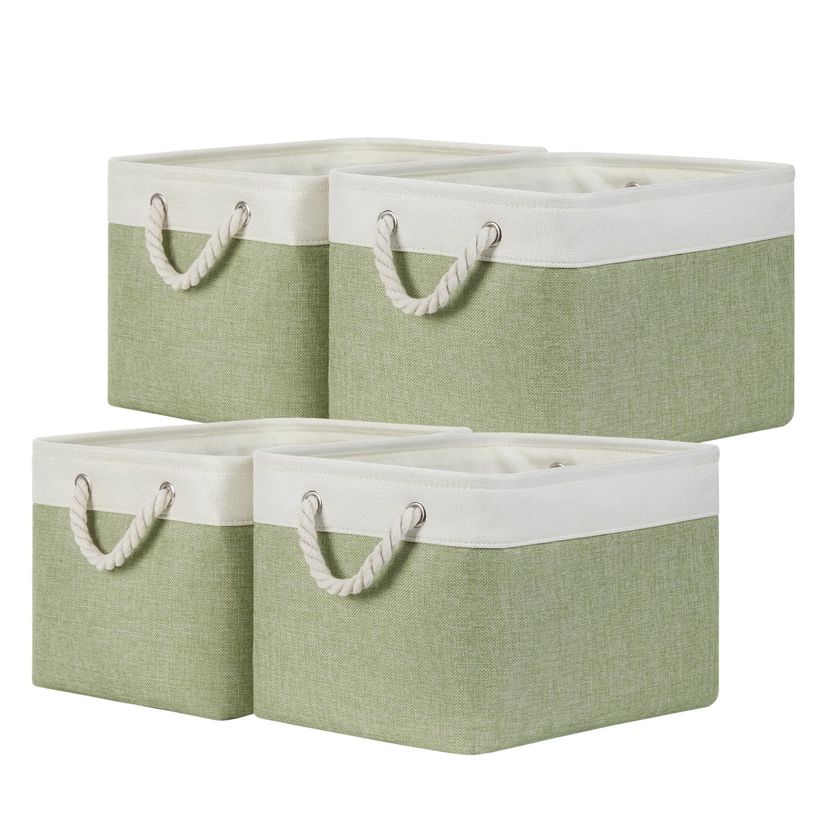 Temary Cube Storage Baskets for Shelves 12 Inch Storage Cubes 4pack Fabric Storage Baskets for Organizing Clothes, Closet Basket with Rope Handles for Home (White&Green)