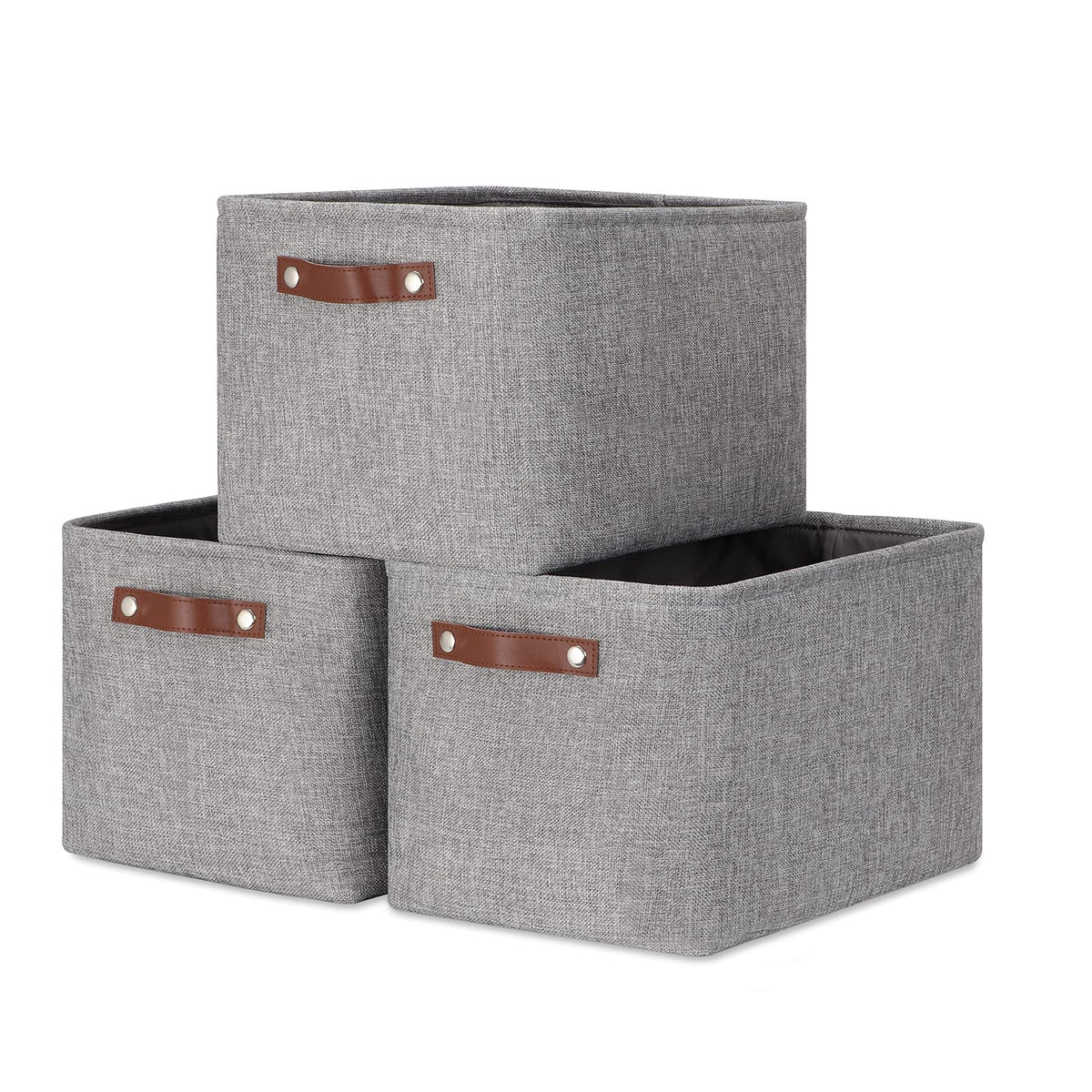 DULLEMELO Fabric Storage Bins for Laundry, Home, Foldable Storage Baskets for Shelves, Toys, Collapsible Storage Bins for Office, Closet,Bedroom(White&Khaki,L-15"x11"x9.5",4-Pack)