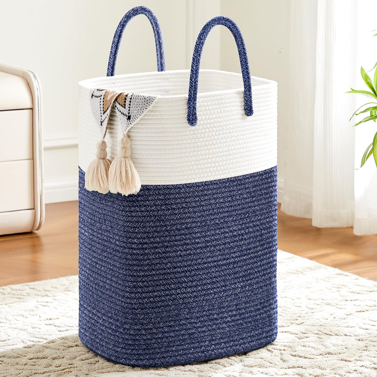 Laundry Basket,Woven Cotton Rope Laundry Hamper,Versatile Storage for Dirty Clothes,Baby Toys,and Blankets in Bathroom, Nursery,and Living Room (Brown, 60L)