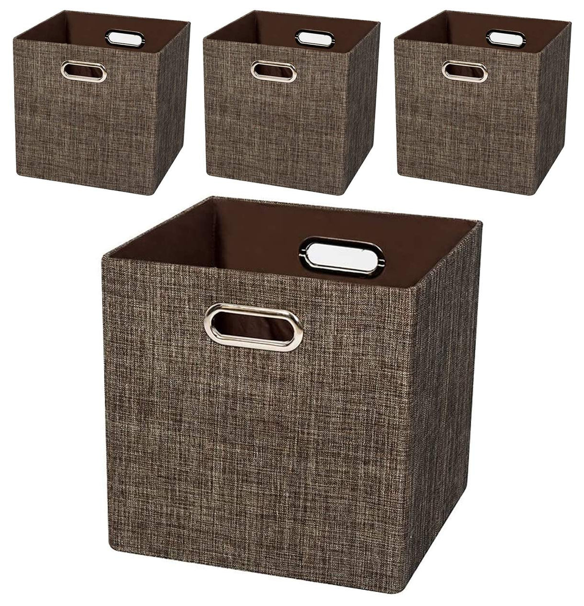 Posprica 3X Thicker Fabric Storage Cubes 13 inch Collapsible Storage Bins for Organization, Cubby Storage Baskets for Organizing Shelf Cabinet Bookcase Boxes, Set of 4, Coffee