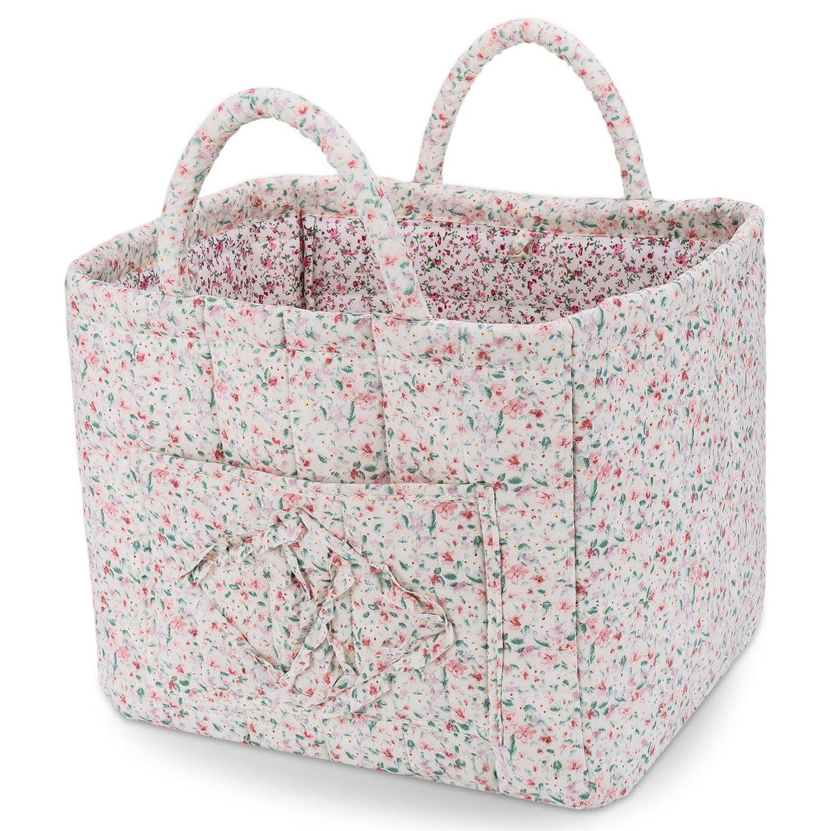 Storage Basket Boho Fabric Large Collapsible Floral Laundry Nursery Hamper Portable Folding Storage for Clothes Toys (Vine-Blue A)