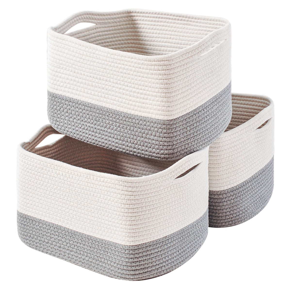 ICERZCZ Storage Baskets for Organizing Shelves 15x11x9.5 Off White 3 Packs