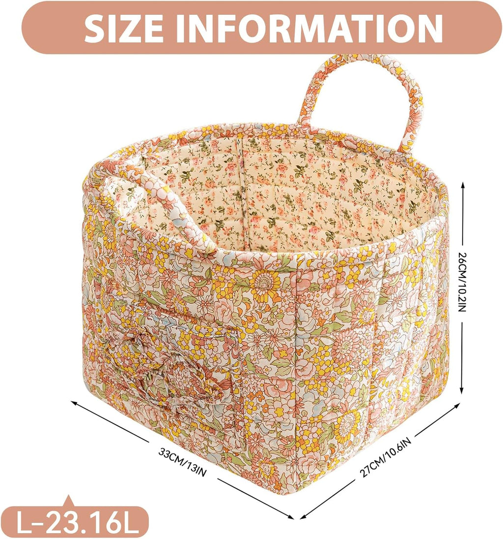 vctops Boho Fabric Quilted Storage Basket for Organizing, Basket Organizer Gift Baskets with Handles, Storage Bins for Toys, Books, Towels, and Clothes, Collapsible Fabric(Pattern F,13"x10.6"x10")