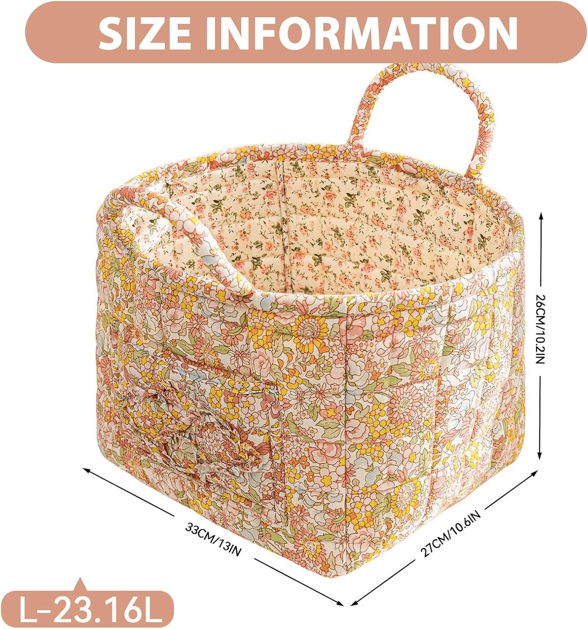 vctops Boho Fabric Quilted Storage Basket for Organizing, Basket Organizer Gift Baskets with Handles, Storage Bins for Toys, Books, Towels, and Clothes, Collapsible Fabric(Pattern F,13"x10.6"x10")