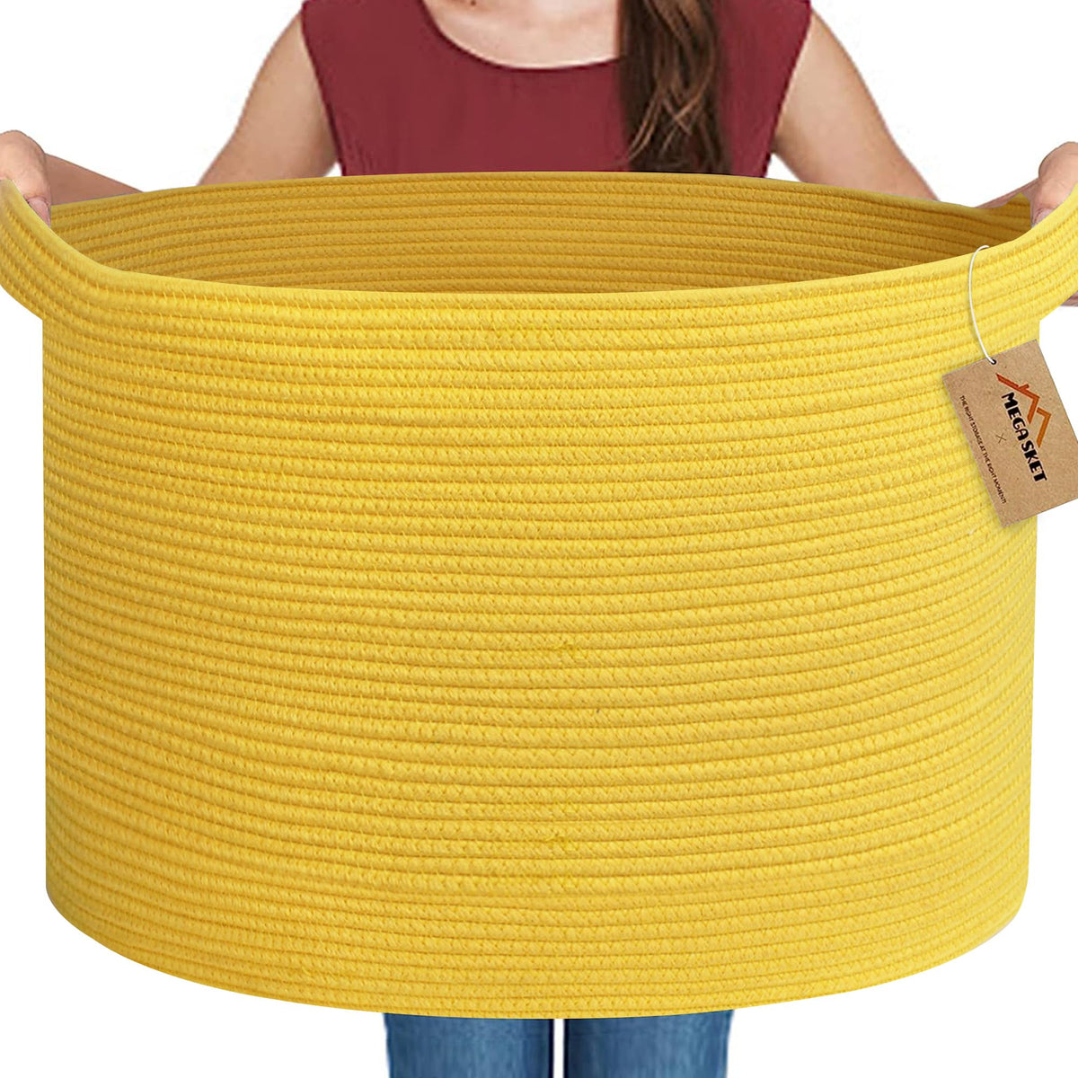 MEGASKET Large Black Blanket Basket, 22" X 22" X 14" Woven Rope Bin for Storage, Kids Dog Toy Storage Box Organizer Bins, Blanket Holder for Living Room, Decorative Wicker Basket for Organizing