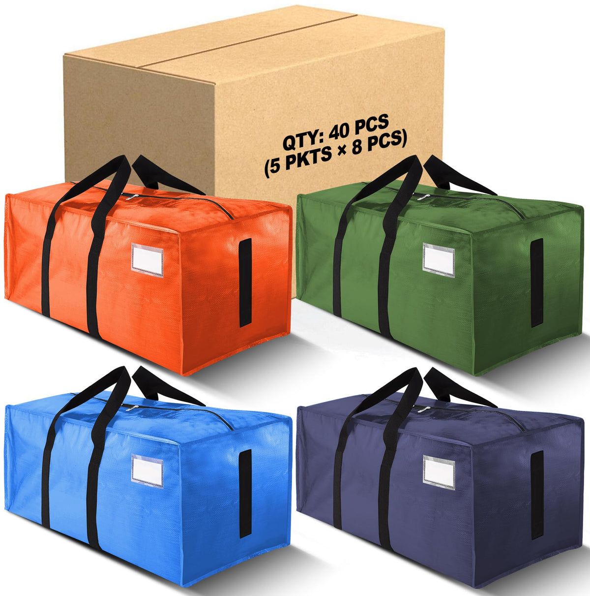 HOMESURE Supports 200lbs Heavy Duty Moving Bags - Strong Zipper & Wrap-Around Handles - Water-Resistant Storage Totes, Durable Alternative to Moving Boxes - 8 Pack - Semi-Transparent