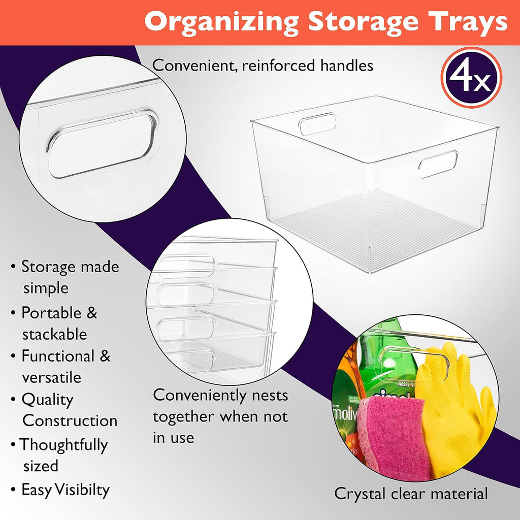 ClearSpace Clear Plastic Storage Bins for Kitchen, Fridge, Pantry, 4 Pack