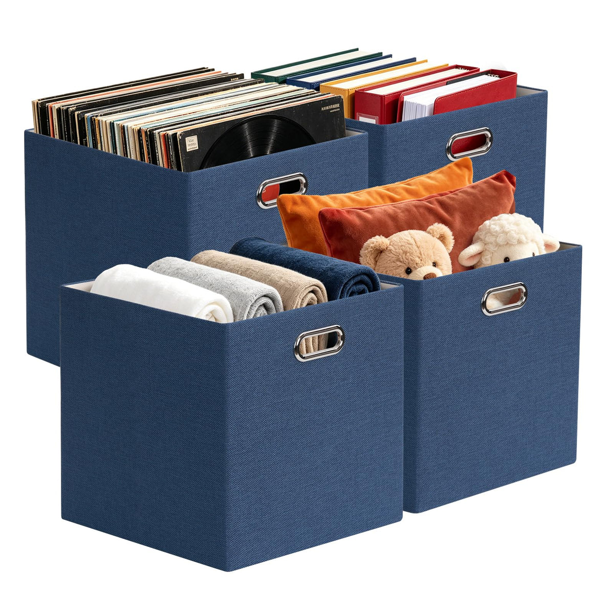 Posprica 3X Thicker Fabric Storage Cubes 13 inch Collapsible Storage Bins for Organization, Cubby Storage Baskets for Organizing Shelf Cabinet Bookcase Boxes, Set of 4, Coffee