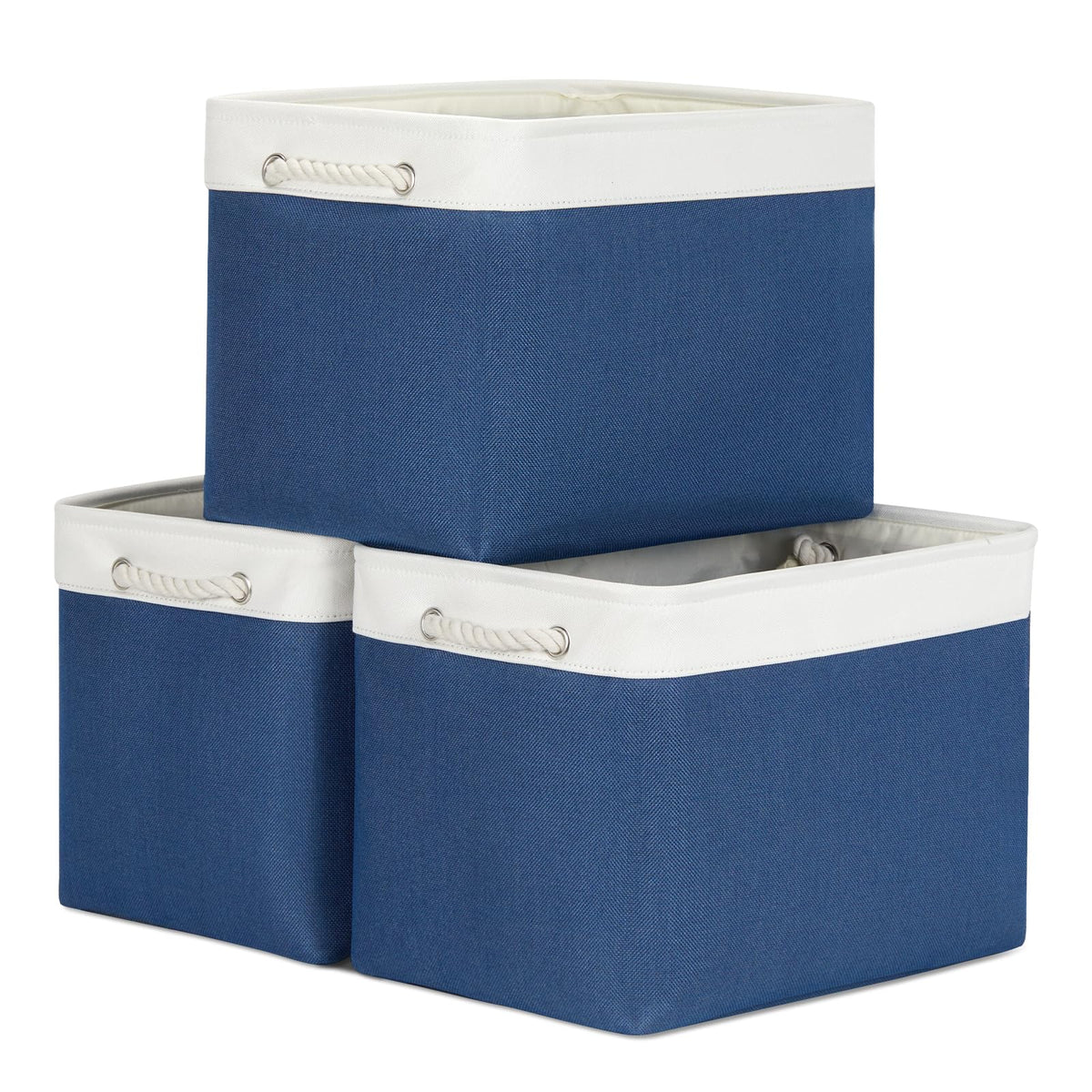 Bidtakay Baskets Set of 3 Storage Baskets for Organizing Large Fabric Storage Bins for Shelves Decorative Canvas Bins Collapsible Empty Baskets for Closet,Nursery,Clothes,Toys,Shoes(White&Grey)