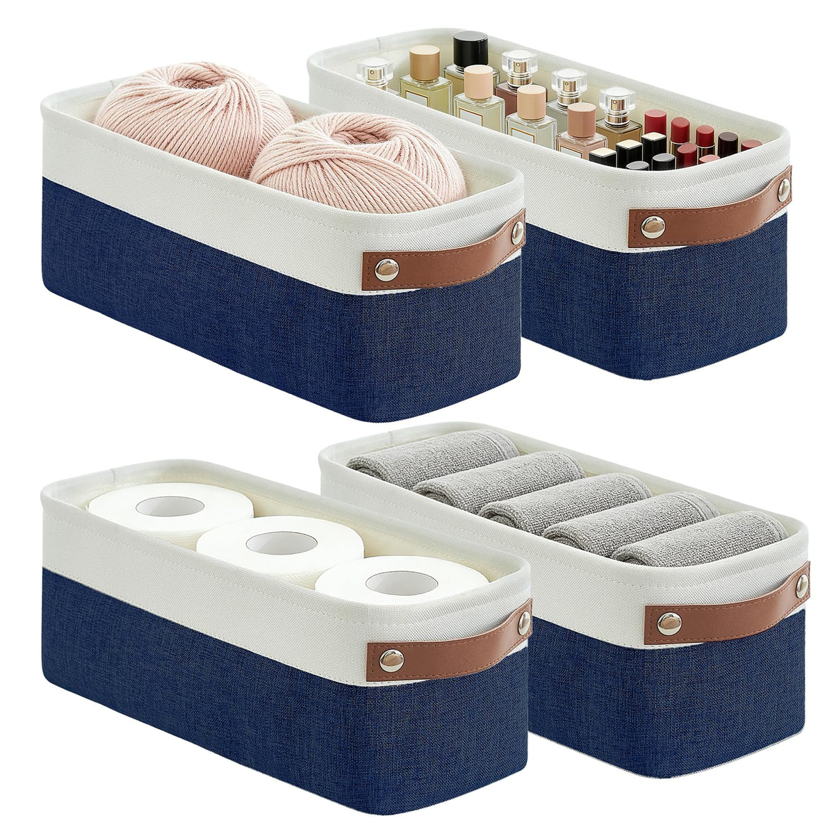 Bagnizer Storage Bins Large Fabric Storage Baskets for Shelves 3 Pack, Decorative Linen Closet Baskets with Handles for Organizing, Shelf, Clothes, Home, Office, 15x11x9.5Inches (Grey&White)