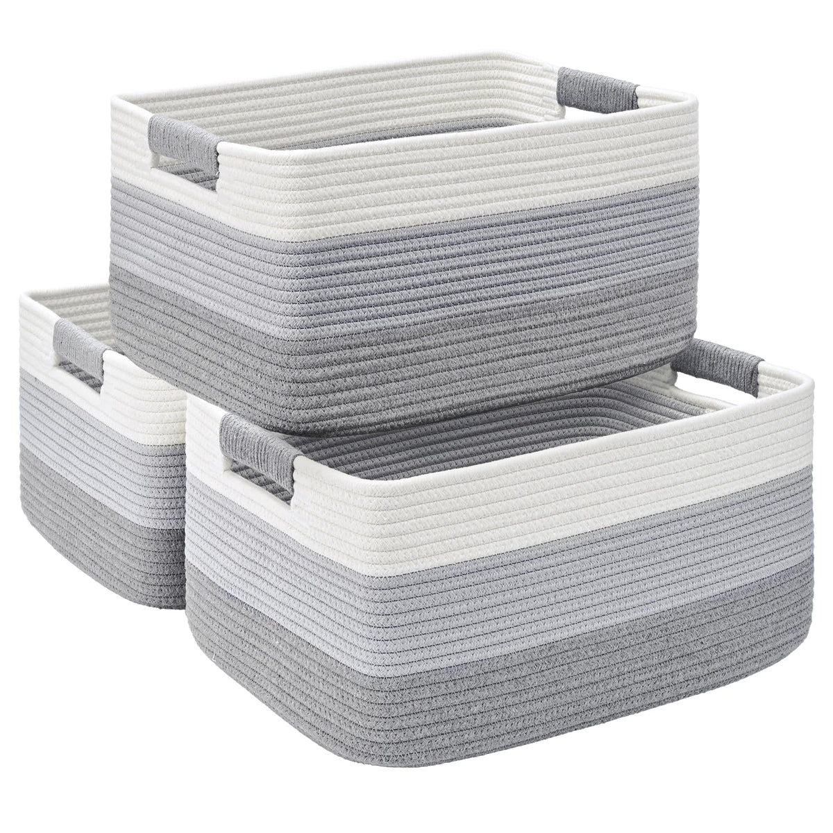 2 Pack Large Storage Basket for Organizing, 17.5"x13"x7" Woven Basket for Shelves, Closet Cube Storage Bins with Wrapped Handle, Cotton Rope Baskets for Kitchen, Clothes, Toys (Natural)