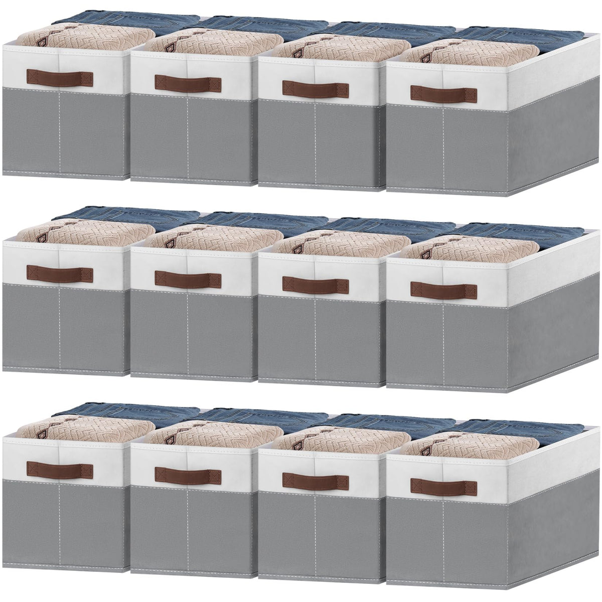 JTIEO 4 Pack Fabric Storage Bins, 15"x11" Large Closet Storage Baskets for Shelves, Cube Canvas Storage Bins for Shelves, Collapsible Linen Closet Organizers and Storage for Organizing Clothes, Toys