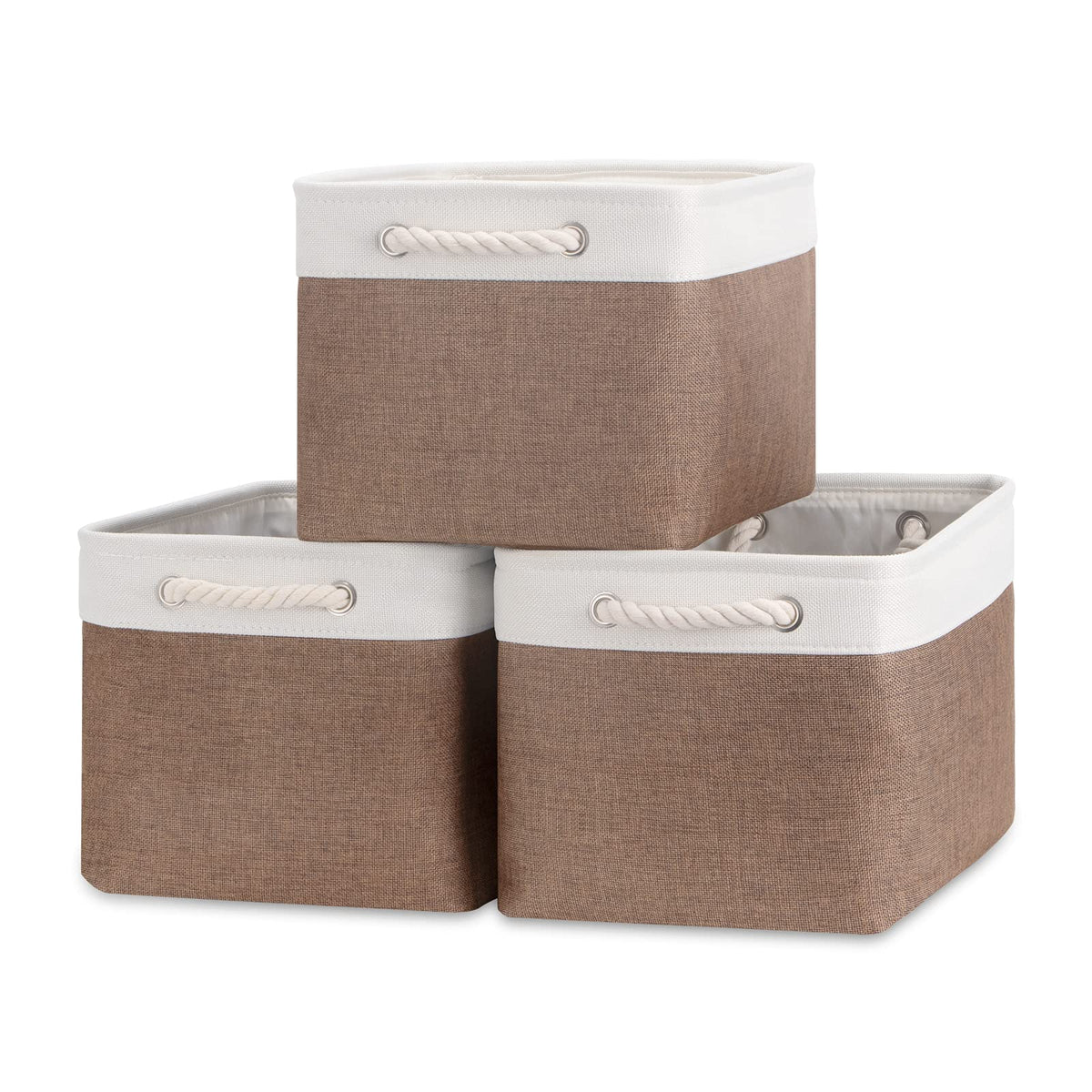 Bidtakay Baskets Set of 3 Storage Baskets for Organizing Large Fabric Storage Bins for Shelves Decorative Canvas Bins Collapsible Empty Baskets for Closet,Nursery,Clothes,Toys,Shoes(White&Grey)