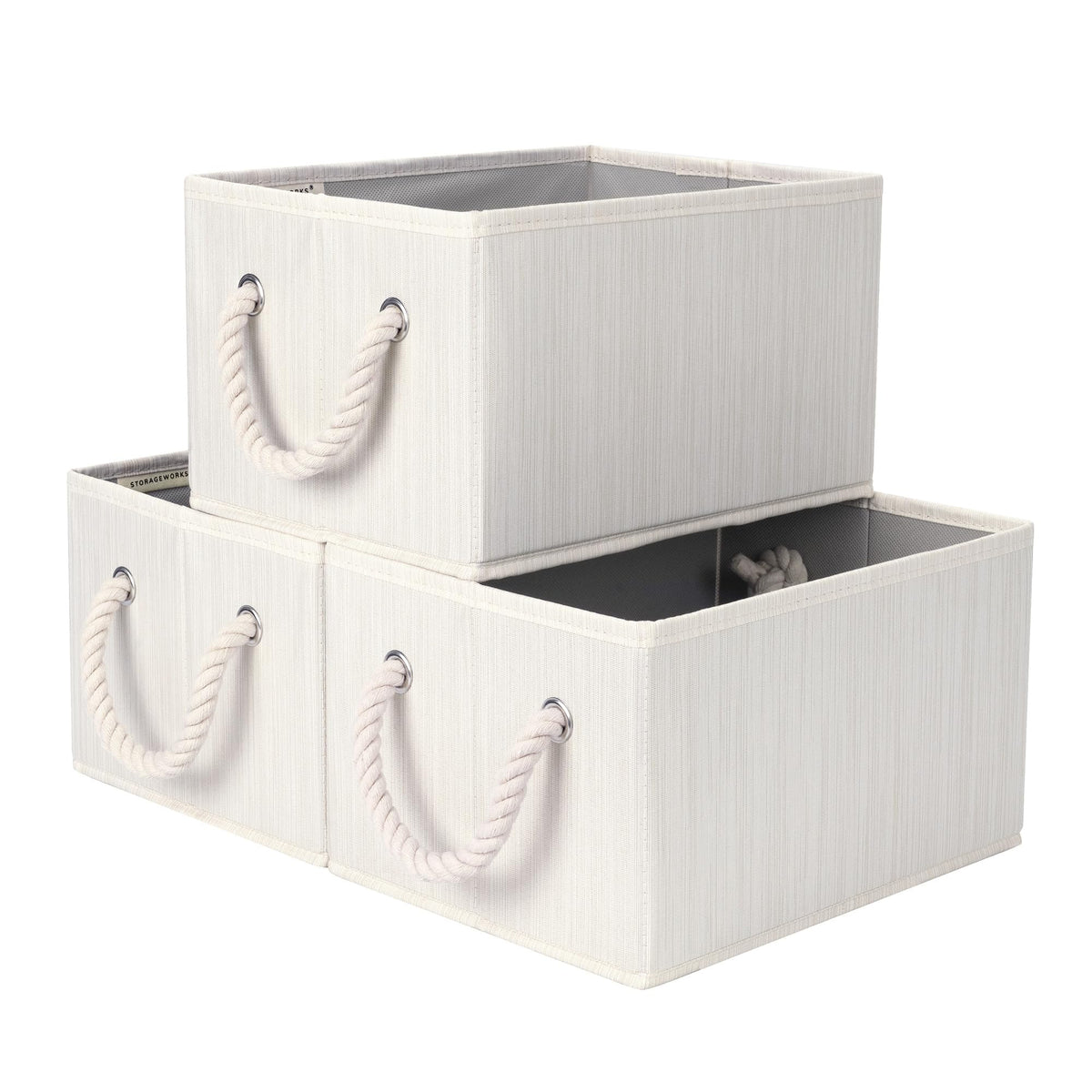 StorageWorks Shelf Organizer Bins, Beige Stripes, 3-Pack, Large
