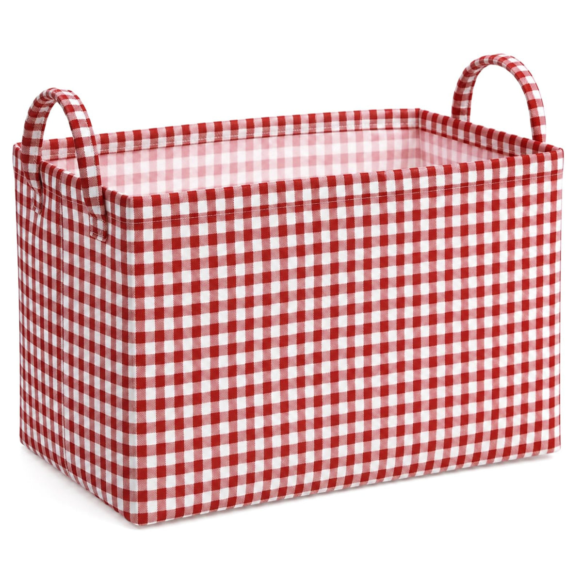 Hushee Khaki Gingham Basket Checkered Storage Collapsible Bin with Handles
