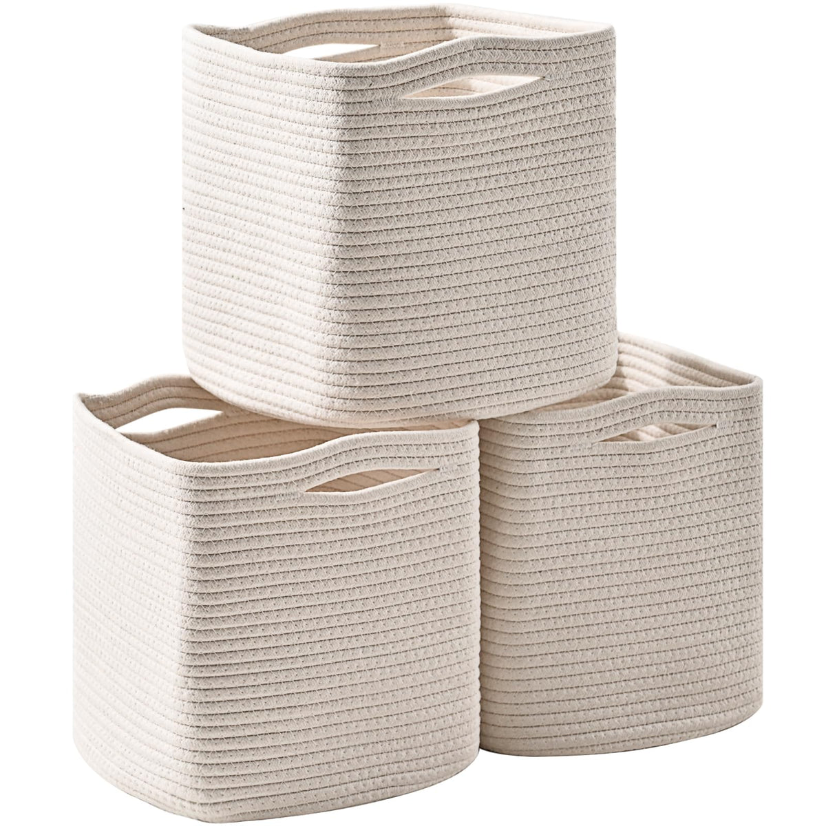 ICERZCZ 11 Inch Cube Storage Bins, Woven Baskets, Mixed Brown, Pack of 3