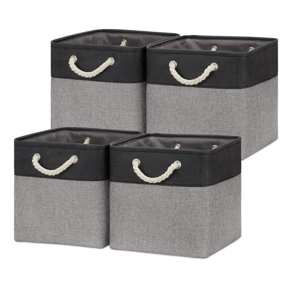 Temary Cube Storage Baskets for Shelves 12 Inch Storage Cubes 4pack Fabric Storage Baskets for Organizing Clothes, Closet Basket with Rope Handles for Home (White&Green)