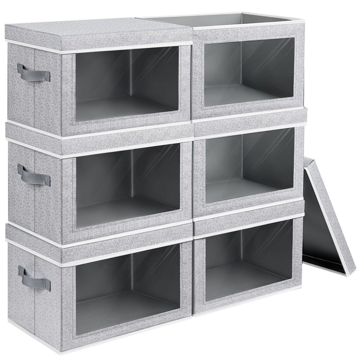Homsorout Storage Bins with Lids - Fabric Closet Storage Bins with Window, Collapsible Baskets for Shelves 4 Pack, Home Decorative Boxes for Clothes, Closet, Office, Beige