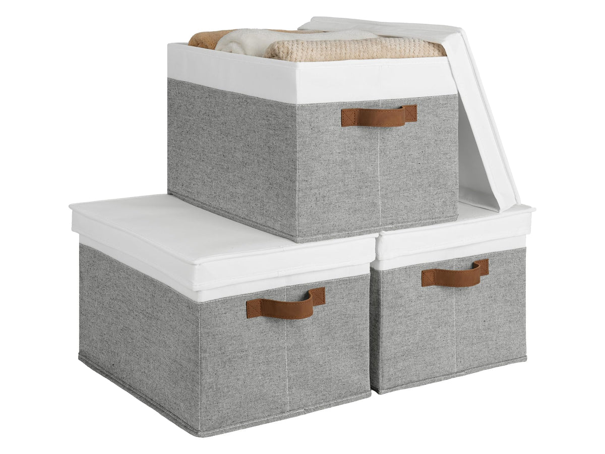 StorageWorks Fabric Storage Bins, Storage Basket with Lid, Closet Bins