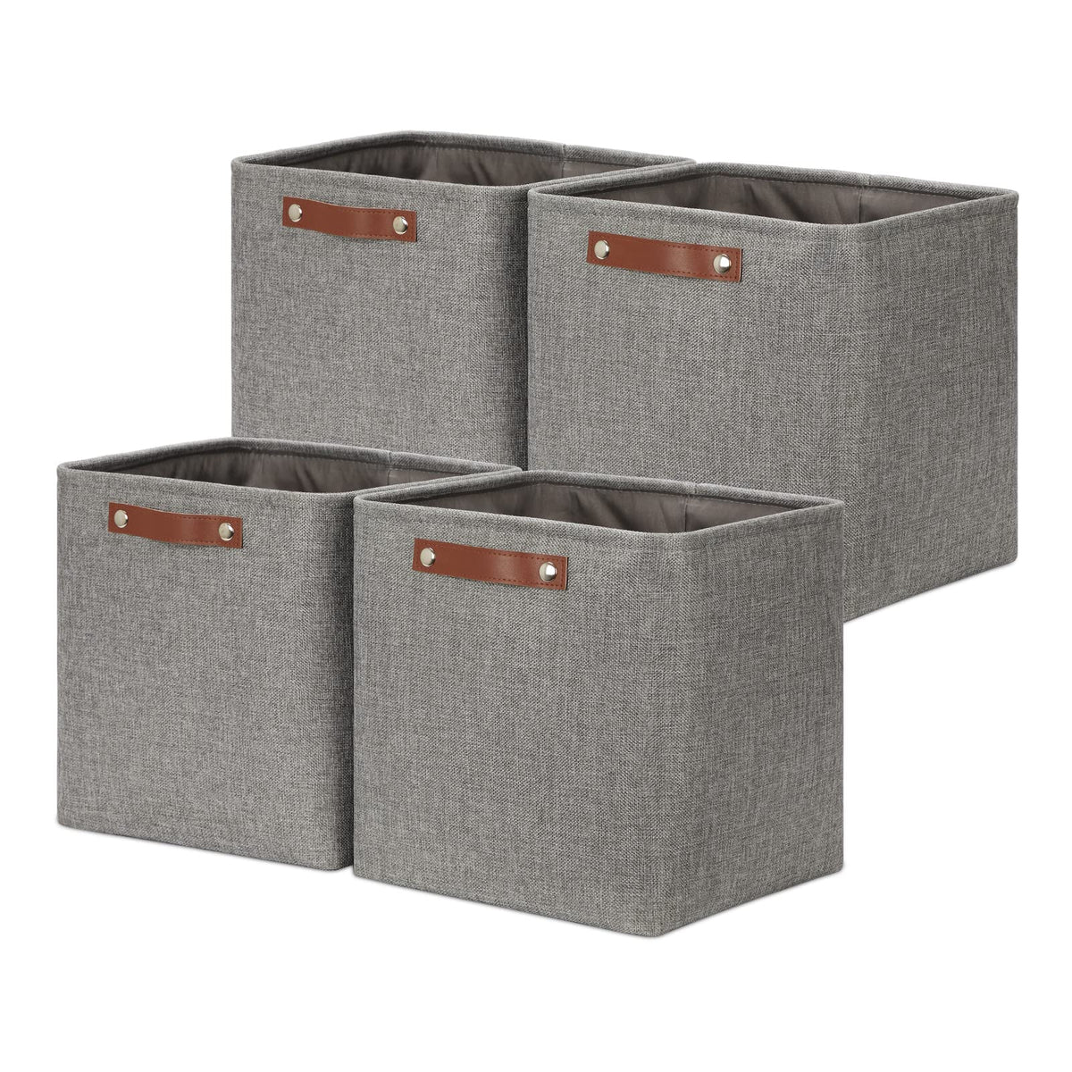 DULLEMELO Fabric Storage Bins for Laundry, Home, Foldable Storage Baskets for Shelves, Toys, Collapsible Storage Bins for Office, Closet,Bedroom(White&Khaki,L-15"x11"x9.5",4-Pack)