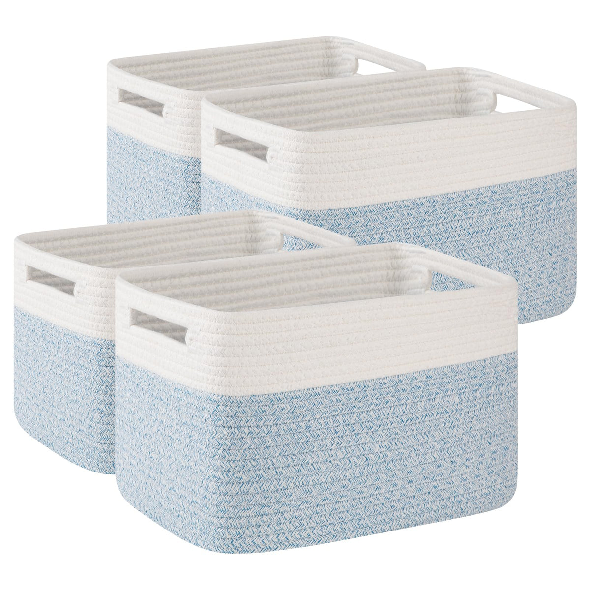OIAHOMY 4 Pack Storage Basket, 13"x9"x7.8" Cotton Rope Baskets for Shelves, Closet Organizer for Bedroom & Living Room, Soft Decorative Bins for Organizing Towels, Books & Toys, Brown & White
