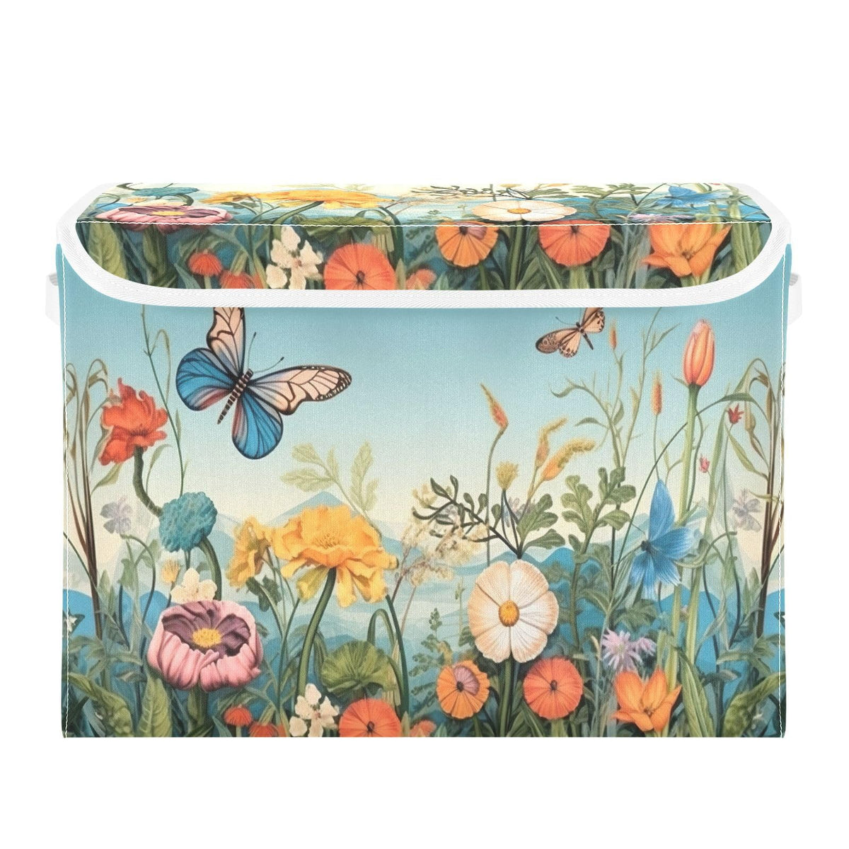 Vintage Colorful Herbs and Wild Flowers Floral Storage Bins with Lids and Carrying Handle,Foldable Storage Boxes Organizer Containers Baskets Cube with Cover for Home Bedroom Closet Office