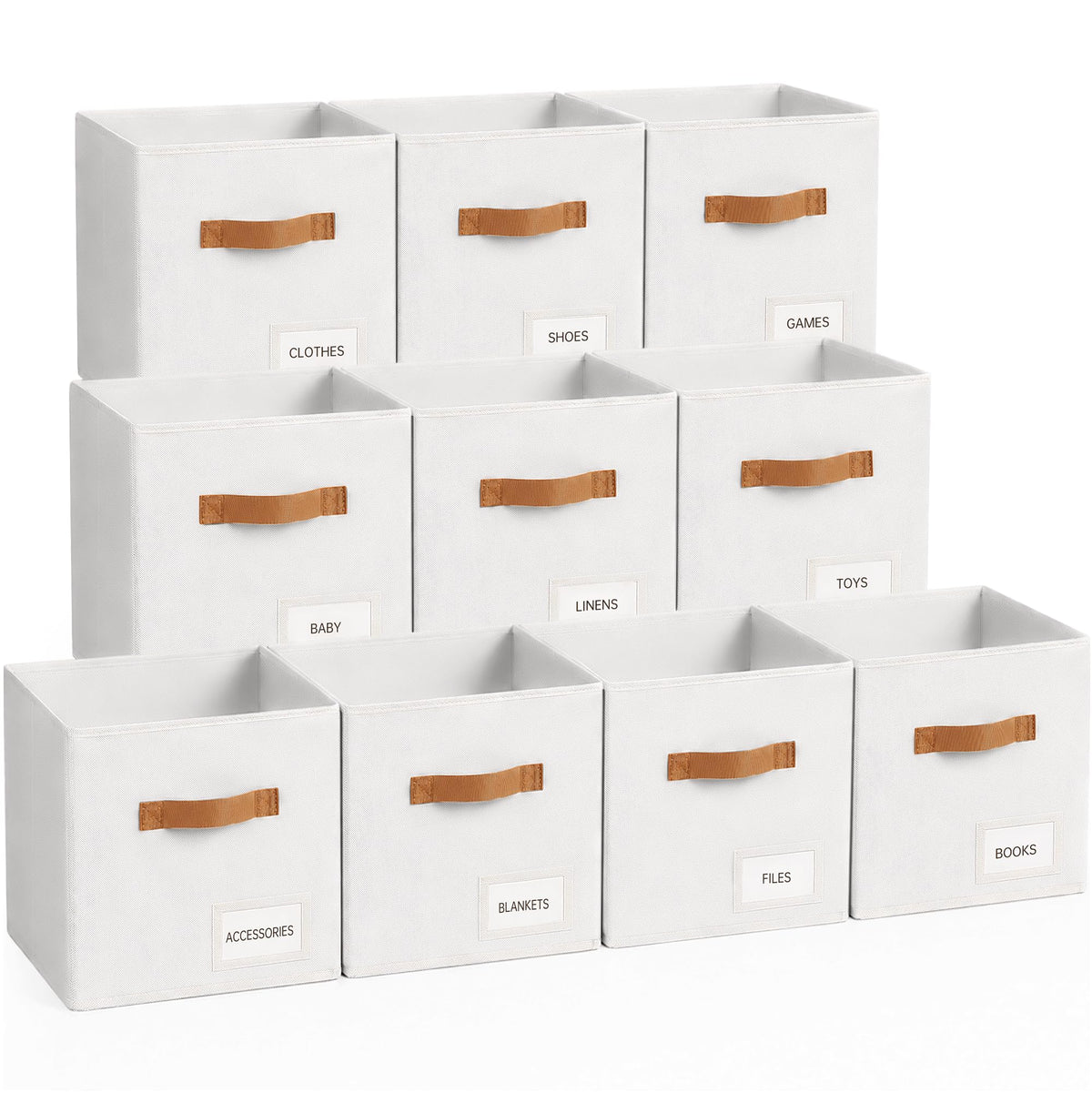 Storage Cubes 8 Pack, 11 Inch Fabric Storage Cubes Organizer Bins with Labels, Odor-Free & Sturdy PP Structure, Cubby Baskets for Closet, Shelves, Toys & Nursery (Beige)