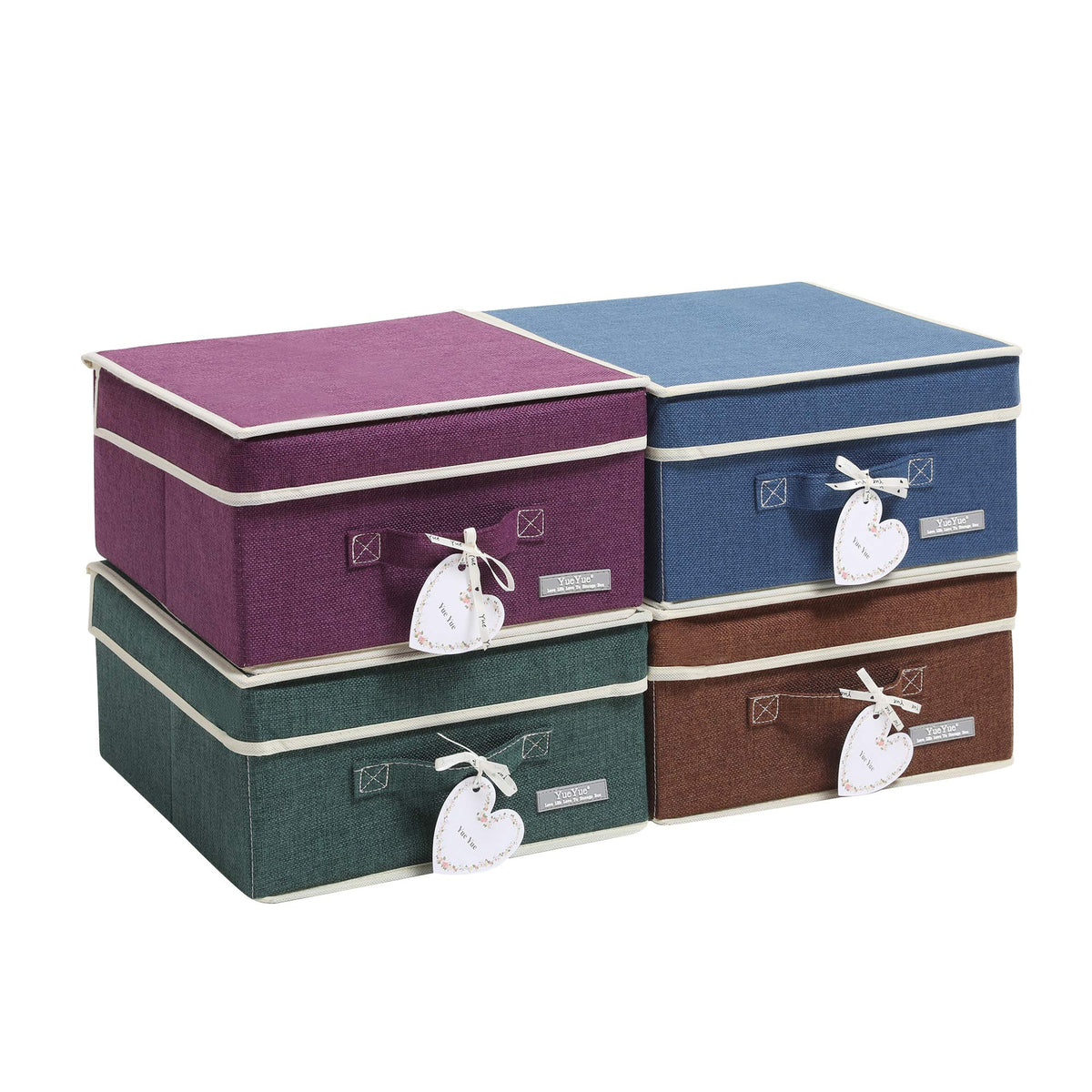 YueYue Cloth Foldable Fabric Bins Box Storage - 2 Pack 12.4 X 12 X 6.7 Inch Storage Bins With Lids Organizer Basket Gray - Bins Storage Shelves Closet Boxes Pack Collapsible