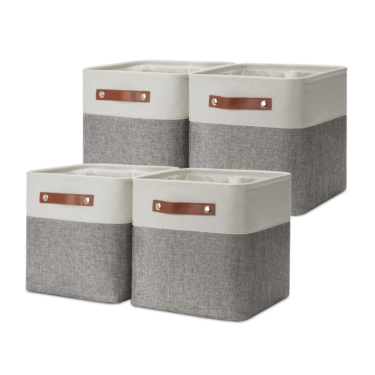 DULLEMELO Fabric Storage Bins for Laundry, Home, Foldable Storage Baskets for Shelves, Toys, Collapsible Storage Bins for Office, Closet,Bedroom(White&Khaki,L-15"x11"x9.5",4-Pack)