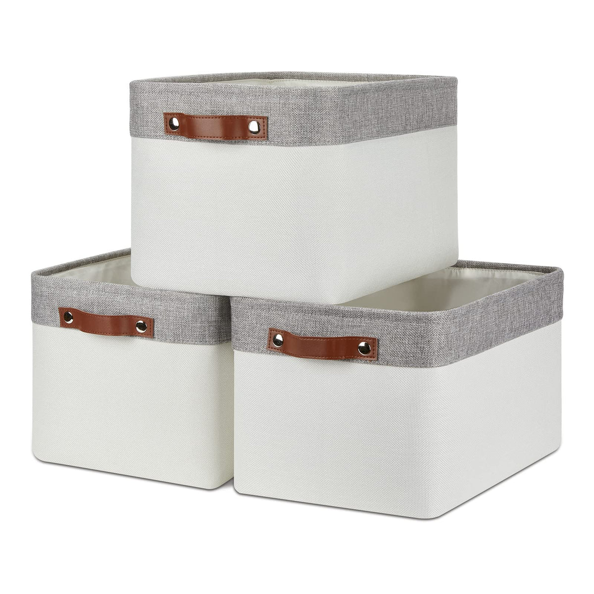 DULLEMELO Fabric Storage Bins for Laundry, Home, Foldable Storage Baskets for Shelves, Toys, Collapsible Storage Bins for Office, Closet,Bedroom(White&Khaki,L-15"x11"x9.5",4-Pack)