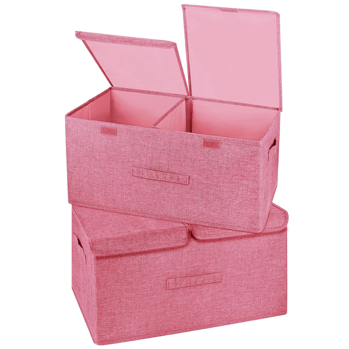 2 Pack Large Linen Fabric Collapsible Storage Bins with Lid and Handles, Washable Storage Box Baskets Cube with Removable Divider for Bedroom,Closet,Office,Living Room,Nursery (Black, Large)