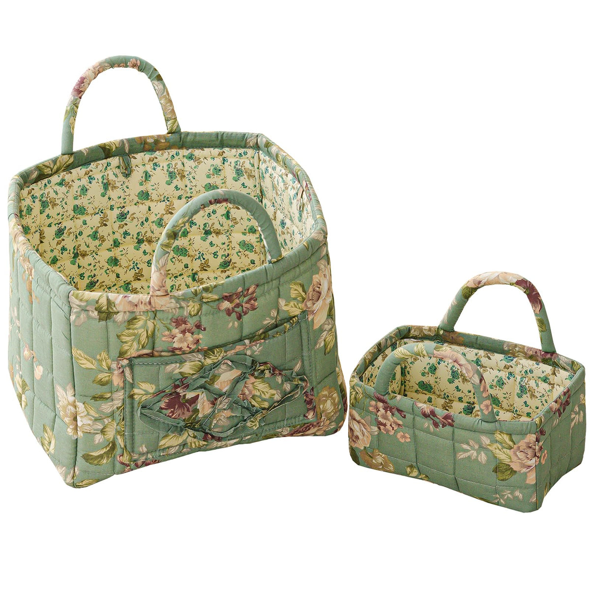vctops 2 Pack Boho Fabric Quilted Storage Baskets for Organizing, Basket Organizer Gift Basket with Handles, Storage Bins for Toys, Books, Towels, and Clothes, Collapsible Fabric(Floral A)