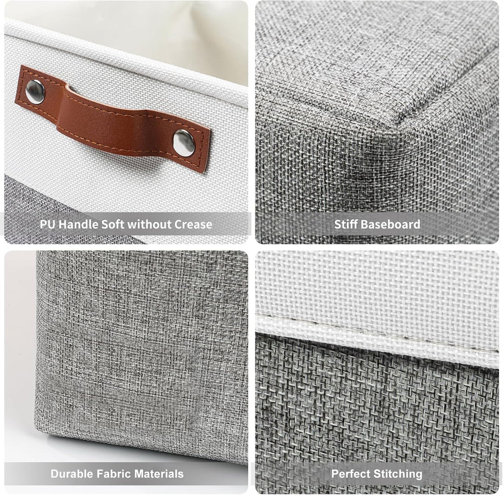 Bagnizer Storage Bins Large Fabric Storage Baskets for Shelves 3 Pack, Decorative Linen Closet Baskets with Handles for Organizing, Shelf, Clothes, Home, Office, 15x11x9.5Inches (Grey&White)