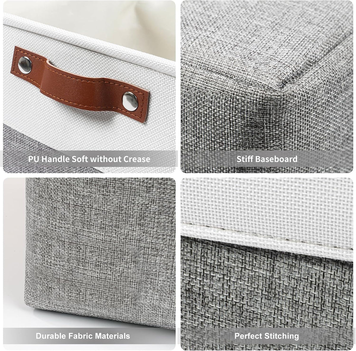 Bagnizer Storage Bins Large Fabric Storage Baskets for Shelves 3 Pack, Decorative Linen Closet Baskets with Handles for Organizing, Shelf, Clothes, Home, Office, 15x11x9.5Inches (Grey&White)