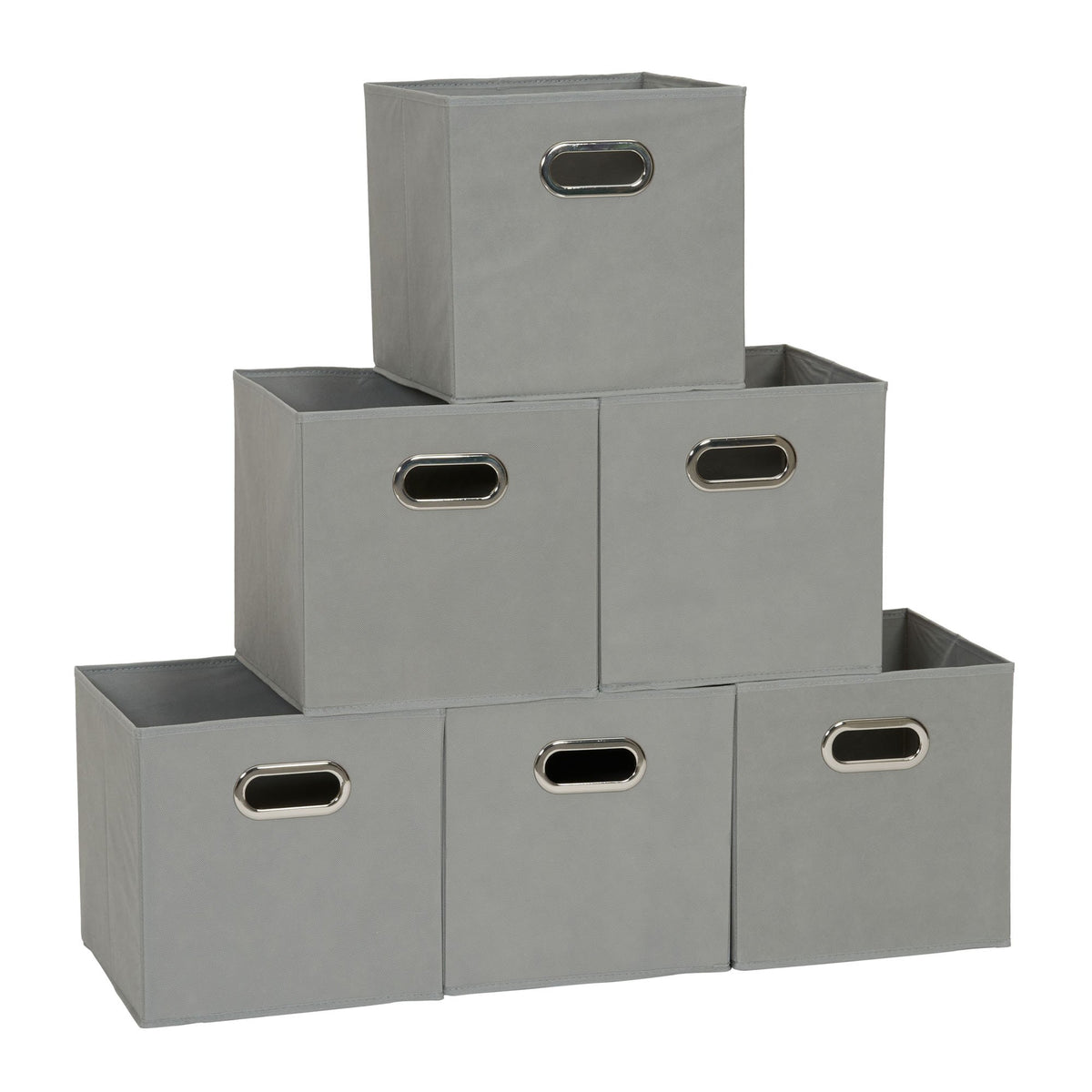 Household Essentials Foldable Fabric Storage Bins 6 Piece Set, Strong Poly-Woven Fabric, Sturdy Chipboard Sides, Grommet Front Handle, Stackable, Classic Design, Black