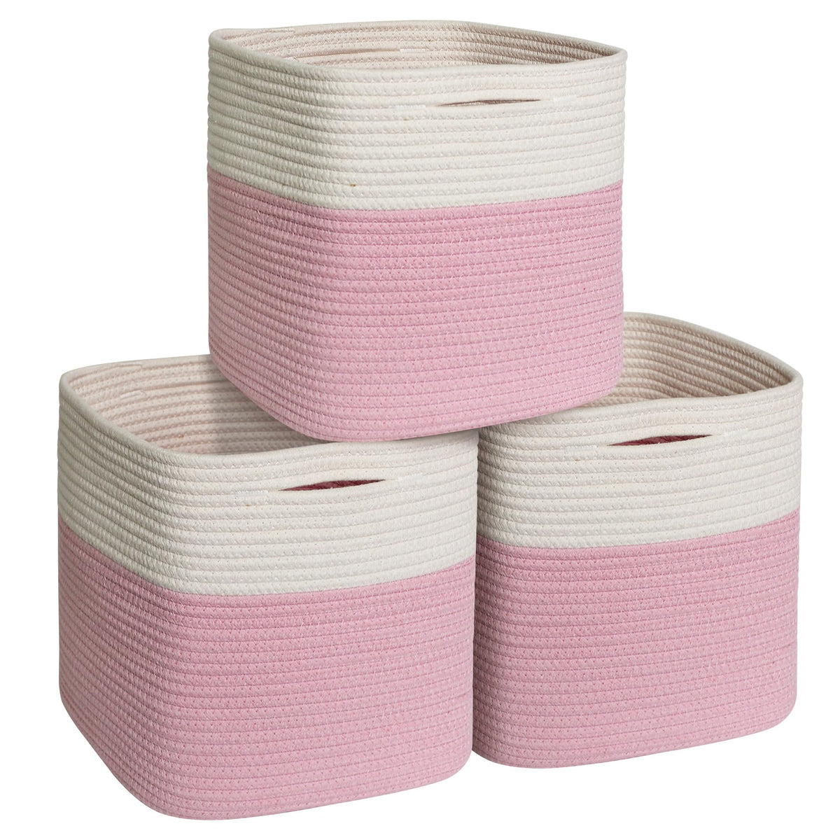 11x11 Cube Storage Bin - 3 Pack Woven Storage Cubes Organizer, 11 Inch Cotton Rope Baskets for Organizing, Square Baskets for Shelves, Baby Nursery Closet Bins, Cubby Toy Box Organizer