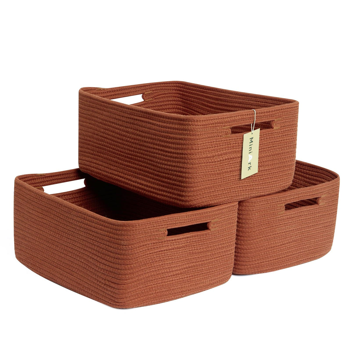 MiniArk Large Storage Baskets for Shelves, 17 x 13 x 7.5” Closet Organizers Bins for Clothes Blanket Towels, Baby Nursery, Toy Baskets Box, Woven Rope Baskets, 2 Packs Gradient Brown