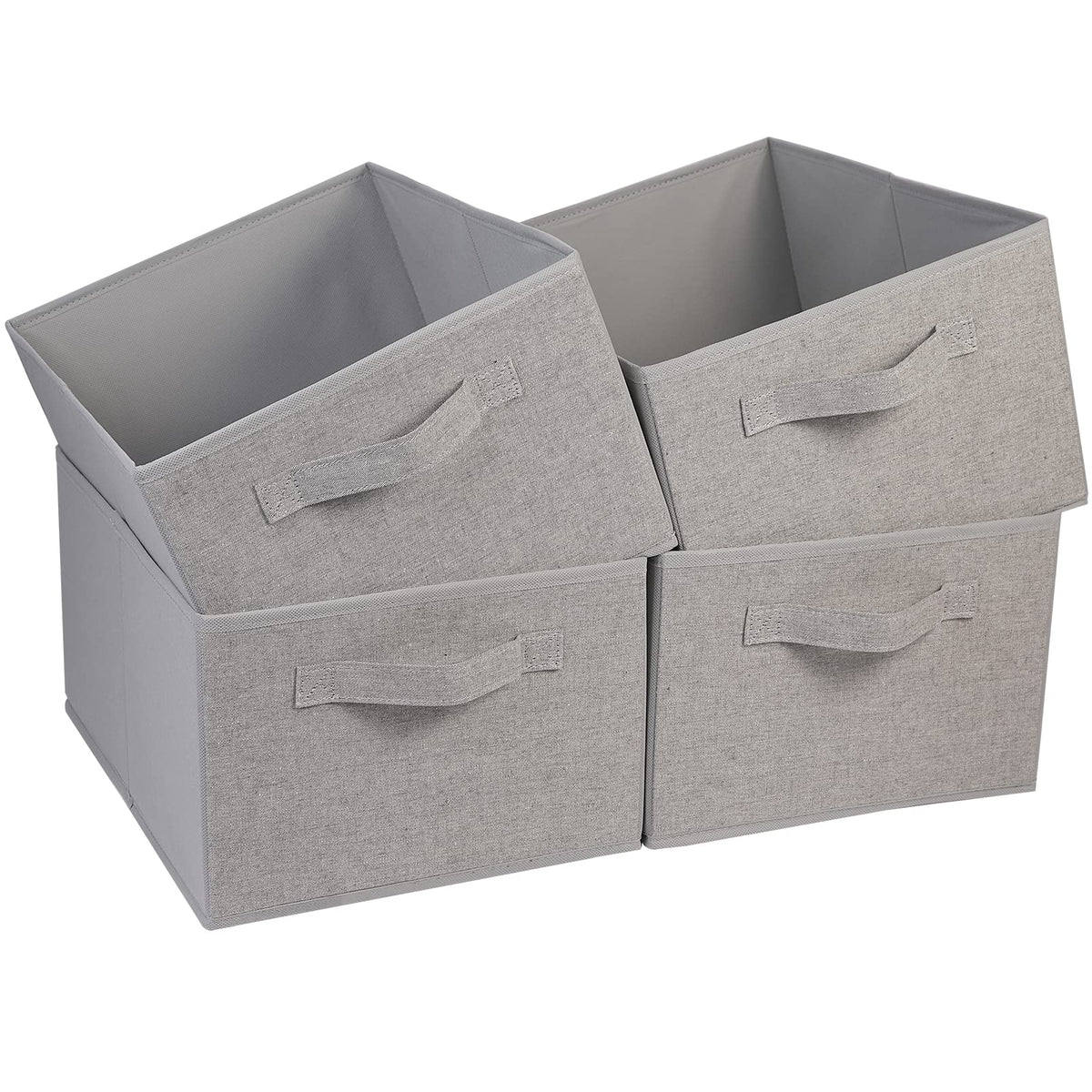 JAKAGO Fabric Storage Bins set of 4 Rectangle Storage Baskets with Handle Foldable Closet Organizer for Clothes Towel bedding Books Collapsible Clothing Container for Shelves Bedroom(Beige Low)
