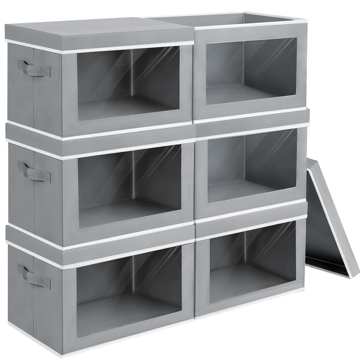 Homsorout Storage Bins with Lids - Fabric Closet Storage Bins with Window, Collapsible Baskets for Shelves 4 Pack, Home Decorative Boxes for Clothes, Closet, Office, Beige