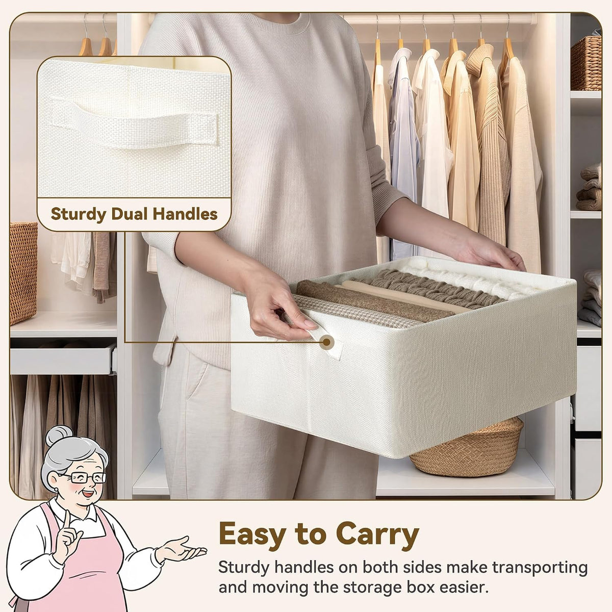 GRANNY SAYS Fabric Storage Bins, Storage Baskets, Beige, 2-Pack, 17"x13"x7"