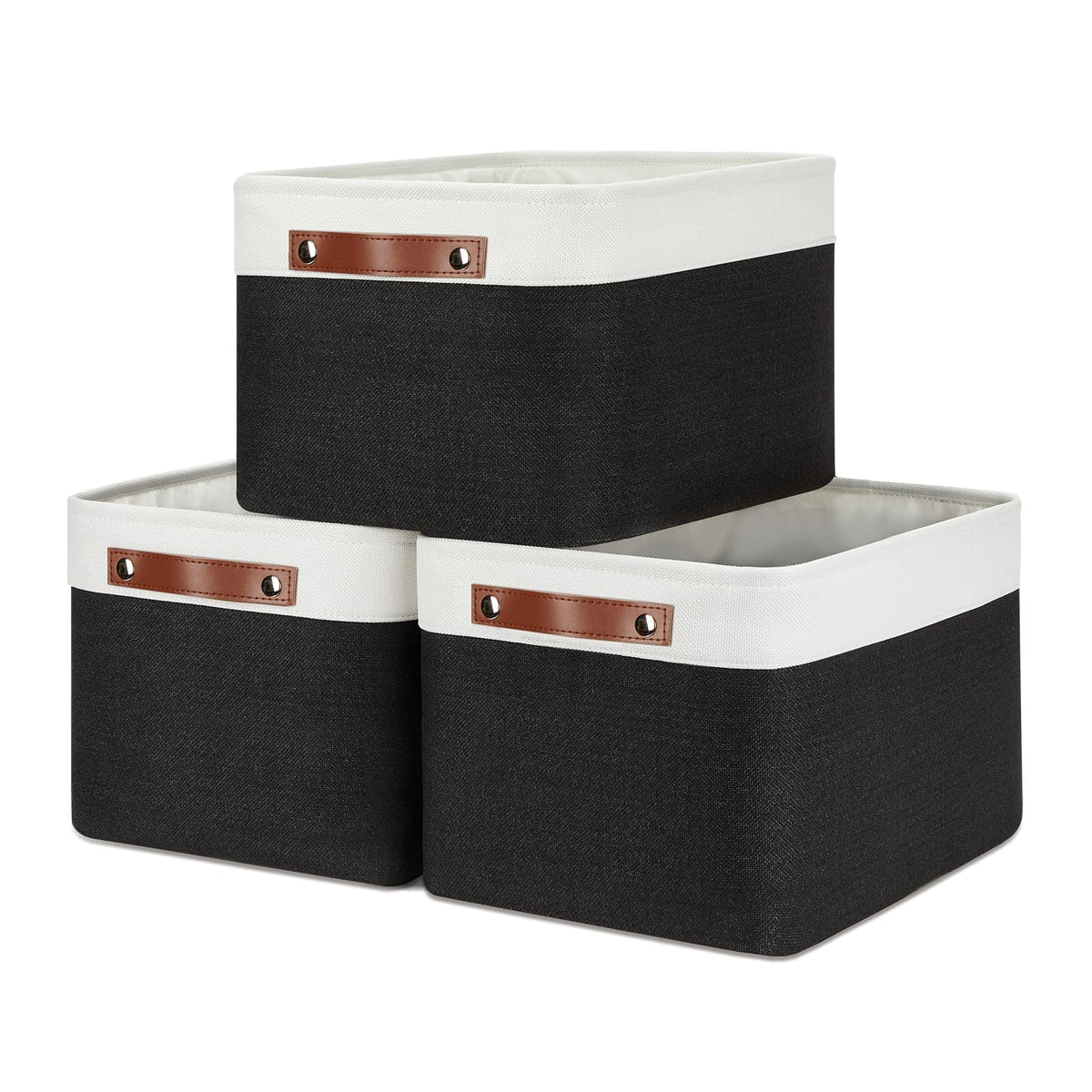 DULLEMELO Fabric Storage Bins for Laundry, Home, Foldable Storage Baskets for Shelves, Toys, Collapsible Storage Bins for Office, Closet,Bedroom(White&Khaki,L-15"x11"x9.5",4-Pack)