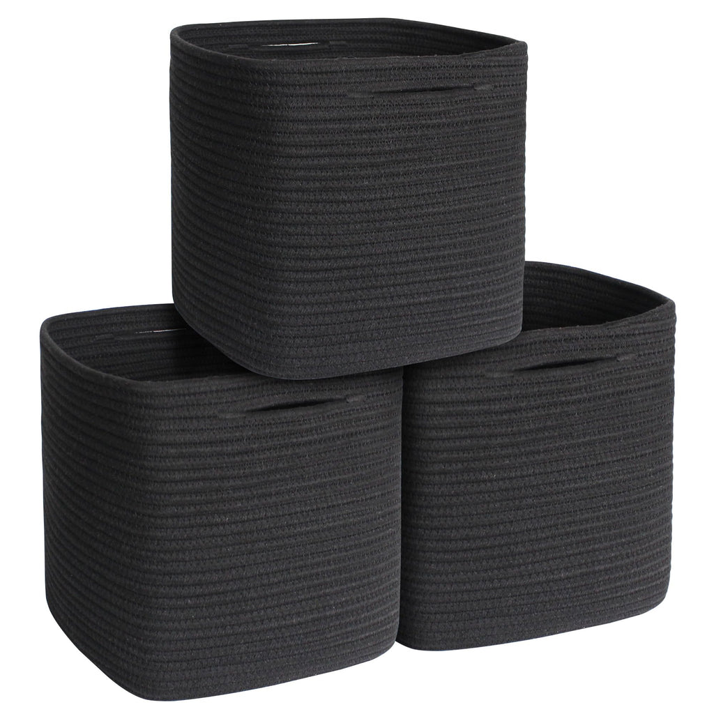 11x11 Cube Storage Bin - 3 Pack Woven Storage Cubes Organizer, 11 Inch Cotton Rope Baskets for Organizing, Square Baskets for Shelves, Baby Nursery Closet Bins, Cubby Toy Box Organizer