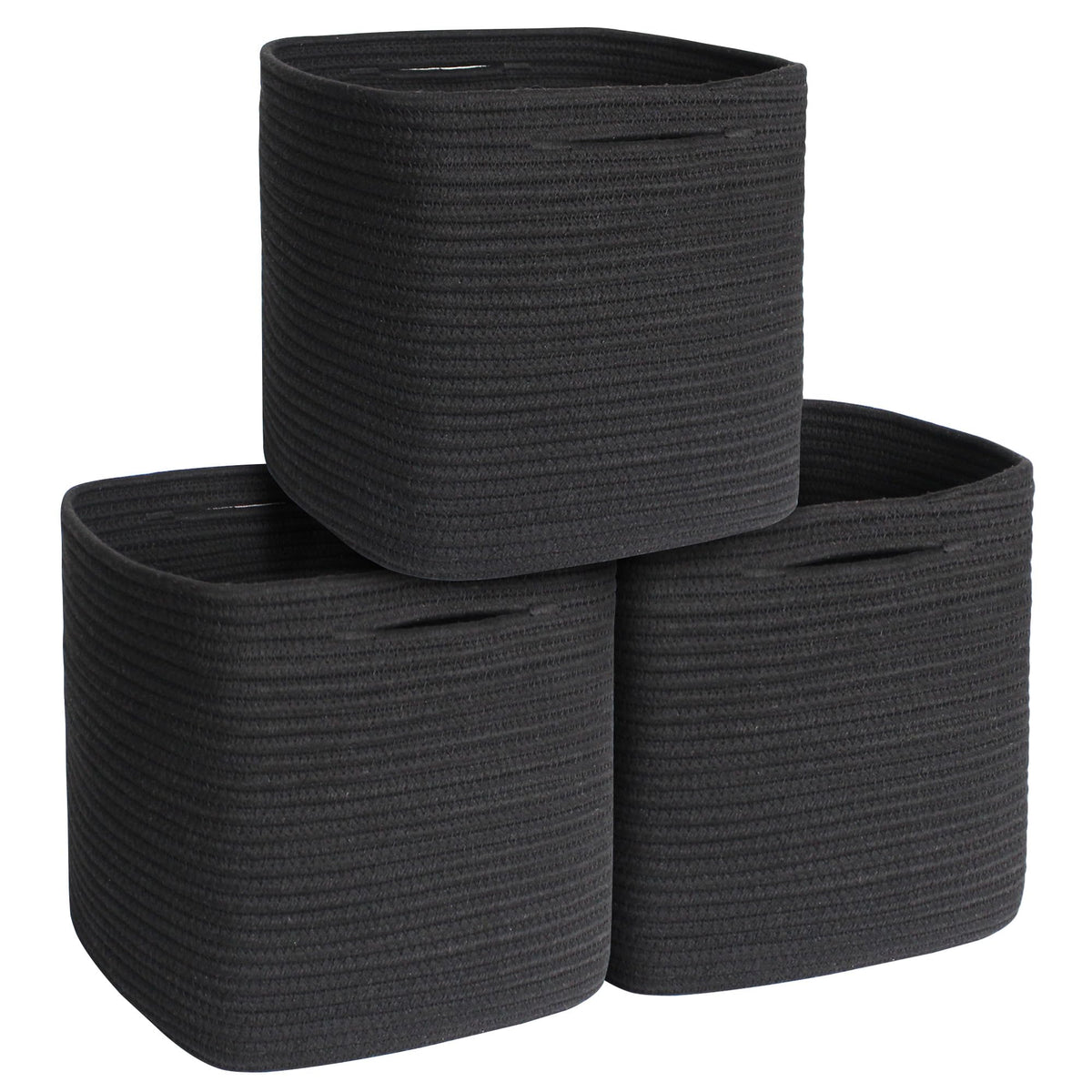 11x11 Cube Storage Bin - 3 Pack Woven Storage Cubes Organizer, 11 Inch Cotton Rope Baskets for Organizing, Square Baskets for Shelves, Baby Nursery Closet Bins, Cubby Toy Box Organizer