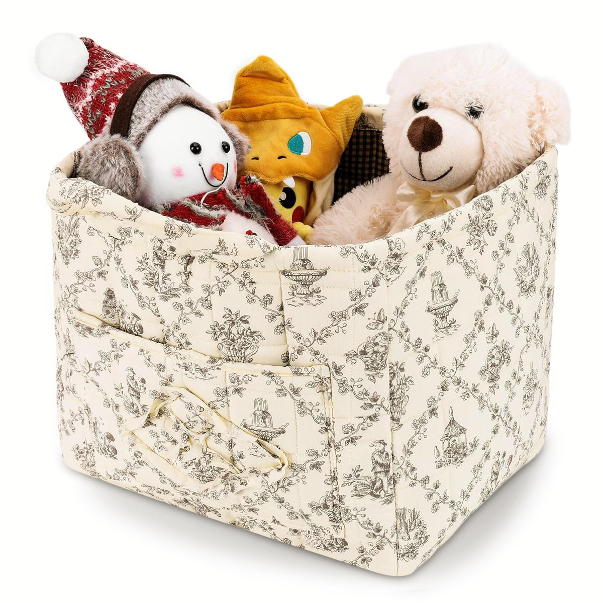 Storage Basket Boho Fabric Large Collapsible Floral Laundry Nursery Hamper Portable Folding Storage for Clothes Toys (Vine-Blue A)