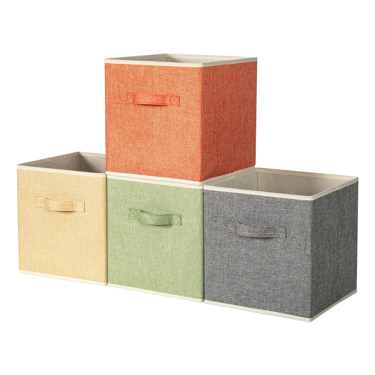 Storage Cube Organizer Bin 10.5" x 10.5" x 11" Large Boxes Fabric Basket with Handles for Organizing Shelves Closet Clothes 4 Color Set A